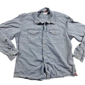 Wrangler Shirt Mens 2XL Blue Stripe Western Pearl Snap Cowboy Rodeo Denim Look